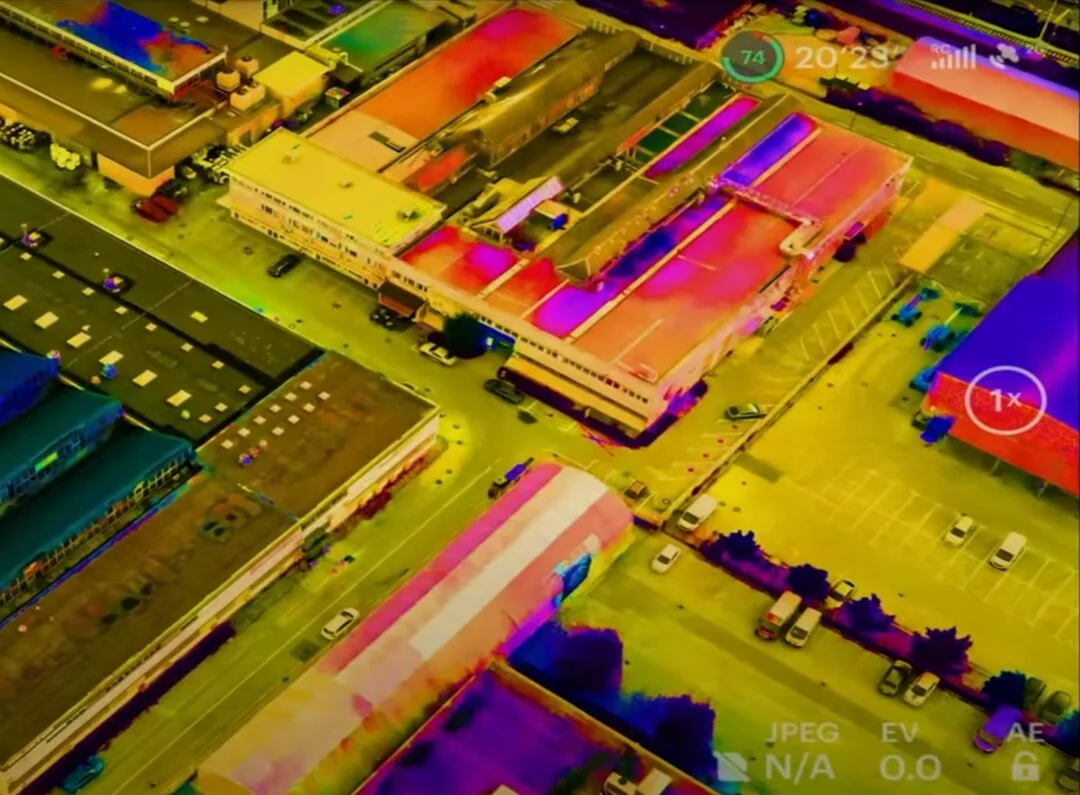 Thermal imaging scan from aerial drone view