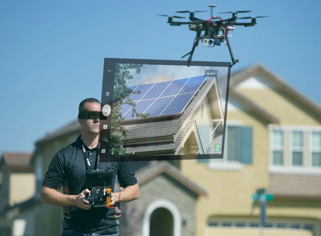DroneEye AR platform interface projected on ThirdEye X2 smart glasses